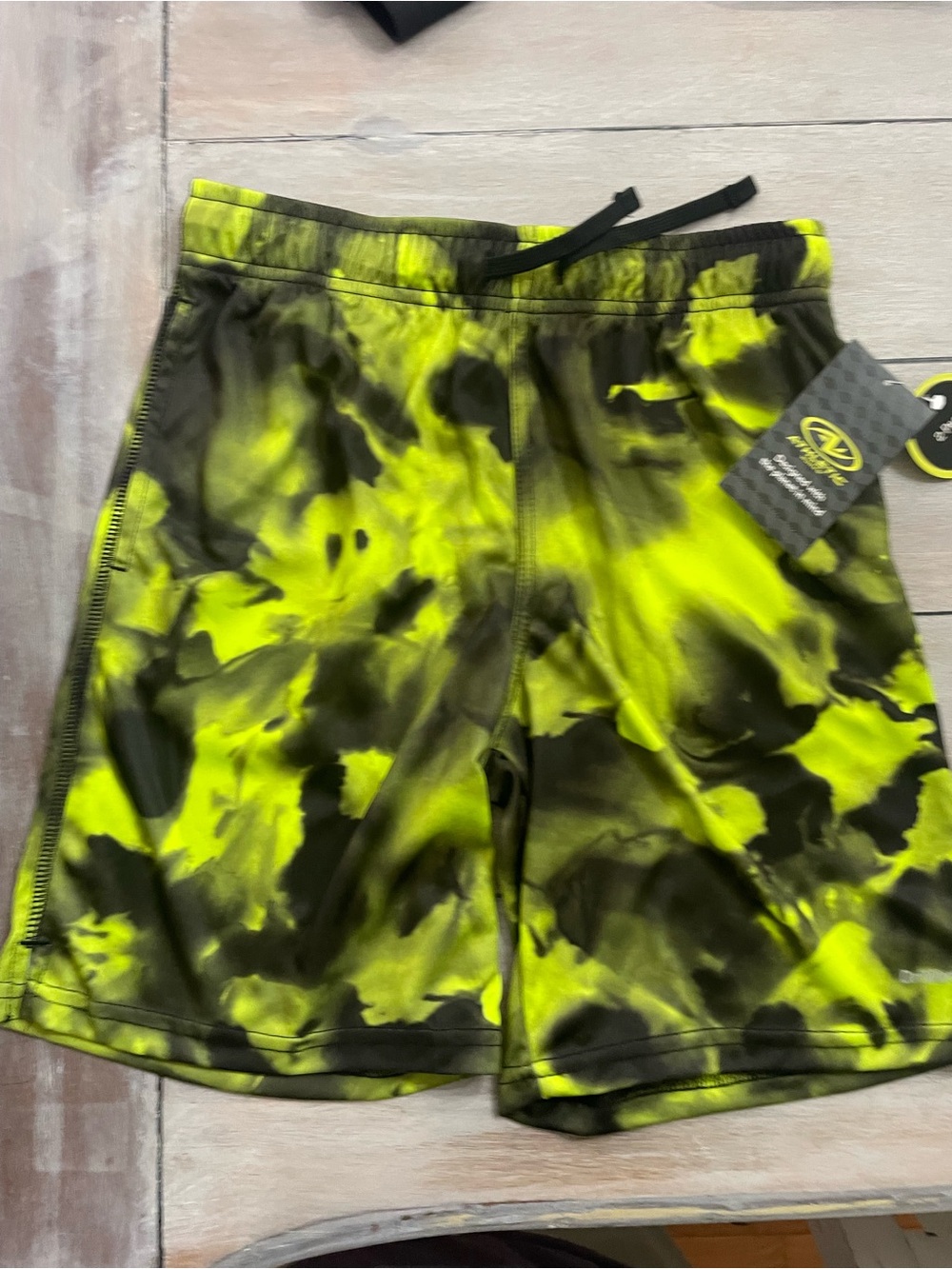 Russell Athletic Neon Yellow & Black Tie-Dye Shorts
